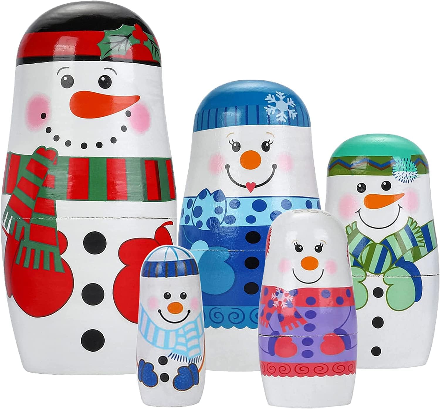 FOMIYES Nesting Dolls Christmas Russian Nesting Dolls Matryoshka Wood Stacking Nested Set 5Pcs Handmade Wooden Stacking Toys