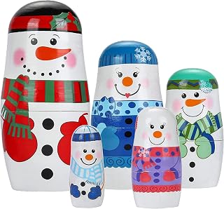 FOMIYES Nesting Dolls, Christmas Russian Nesting Dolls Matryoshka Wood Stacking Nested Set, 5Pcs Handmade Wooden Stacking Dolls Xams Nesting Doll Toys