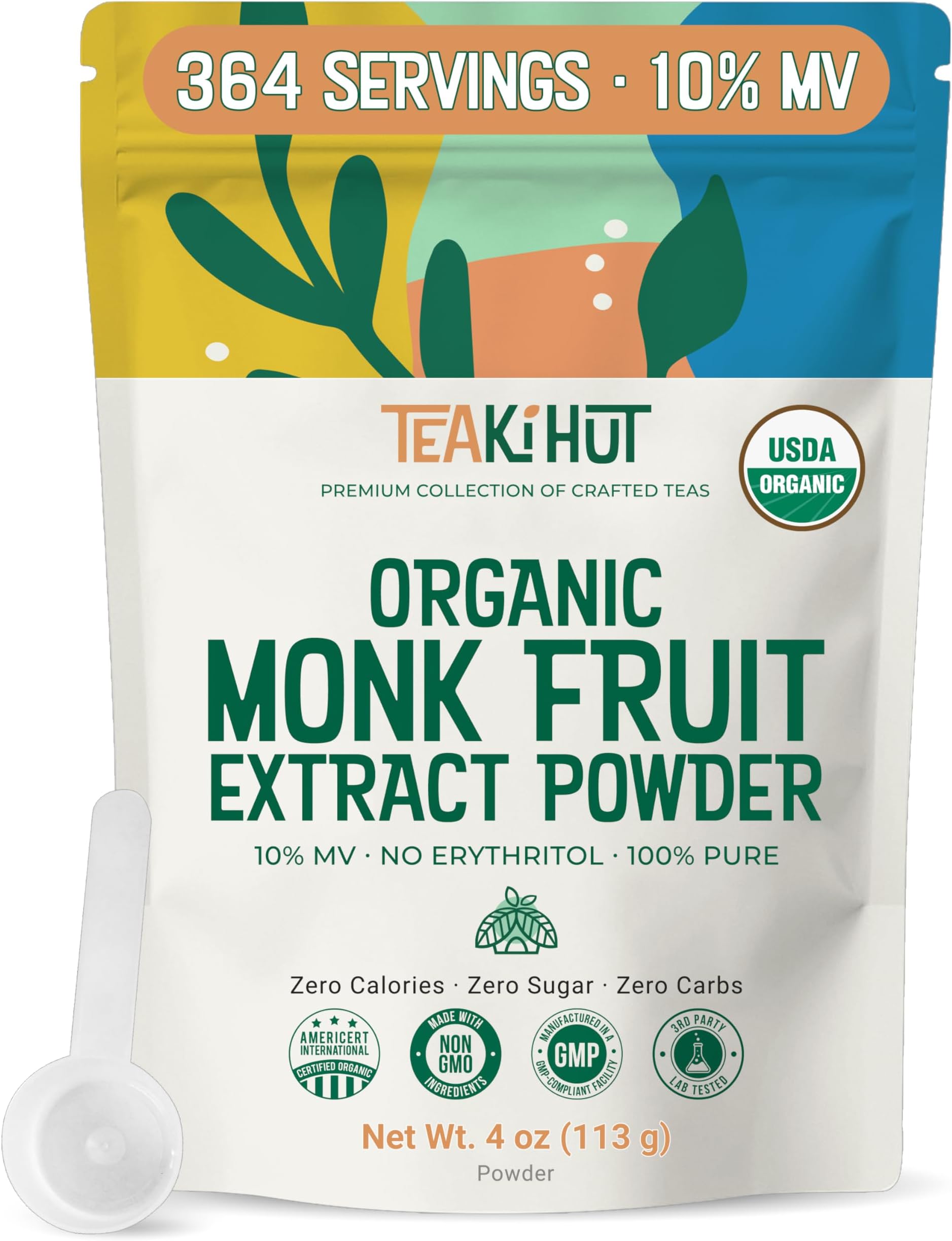 Pure Organic Monk Fruit Extract Powder, No Erythritol 4oz, 100% Monk Fruit Sweetener Powder for Keto and Paleo Diets, No Aftertaste, Zero Calories, Zero Carbs, Pure Monk Fruit Extract, 364 Servings