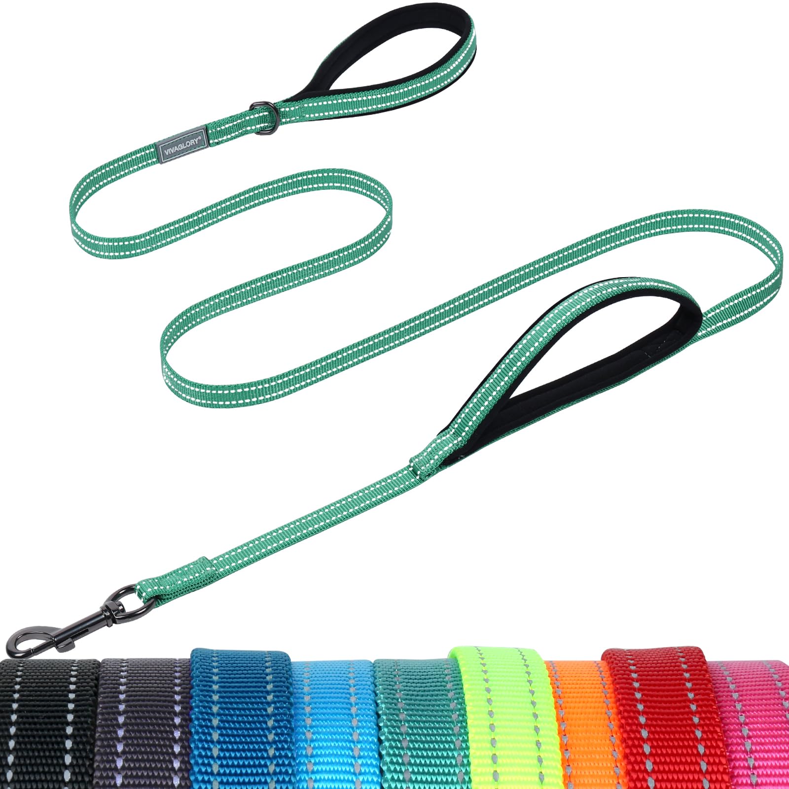 VIVAGLORY Twingrip Führleine Hund, Leine Hund Hausleine Joggingleine, Hundeleine mit 2 Griffen Doppelgriff, Gepolstert Neopren & Reflektierend
