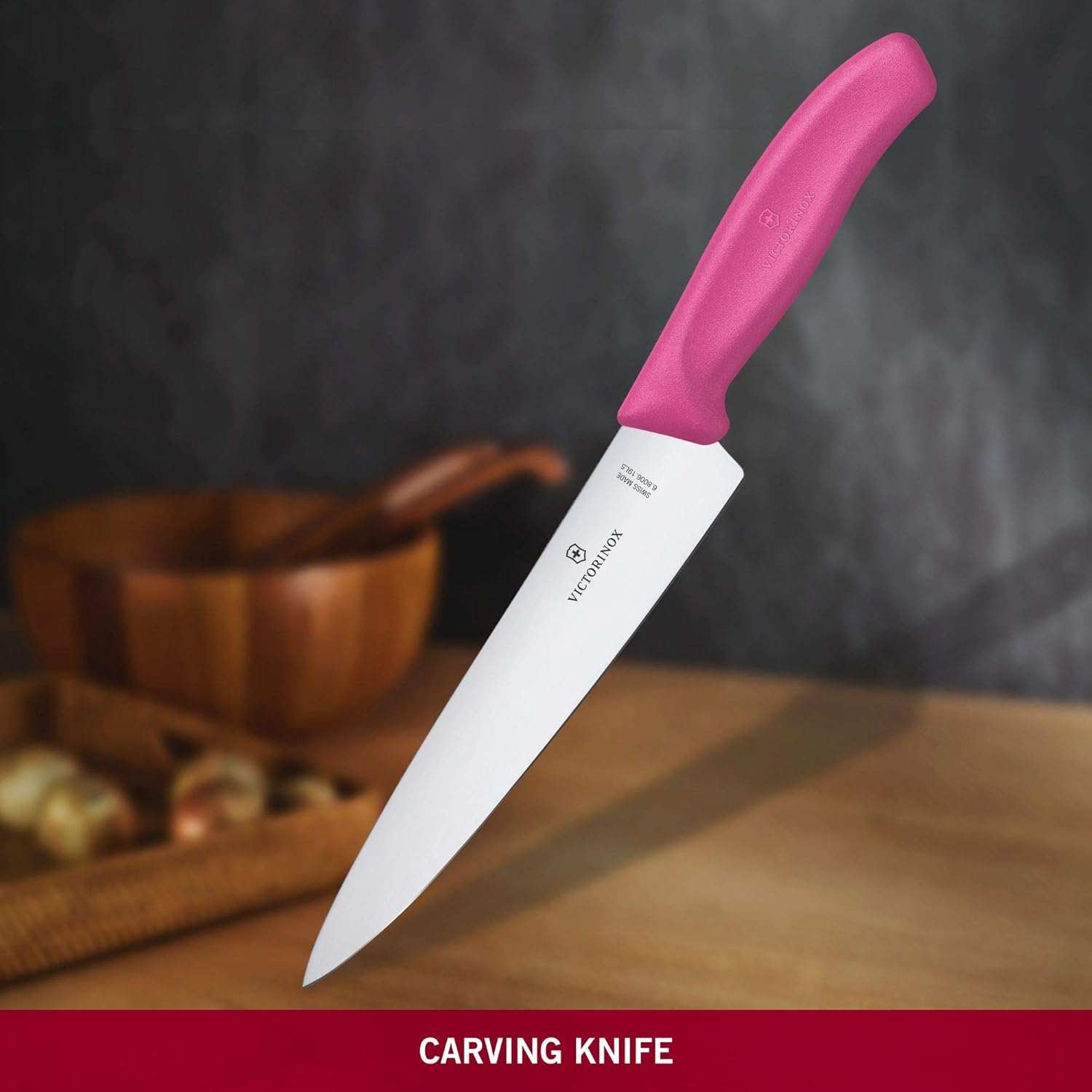 Victorinox Swiss Classic, Carving Knife, Extra Sharp Blade, Straight Edge, 19 cm, Plastic Handle, Stainless Steel, Pink