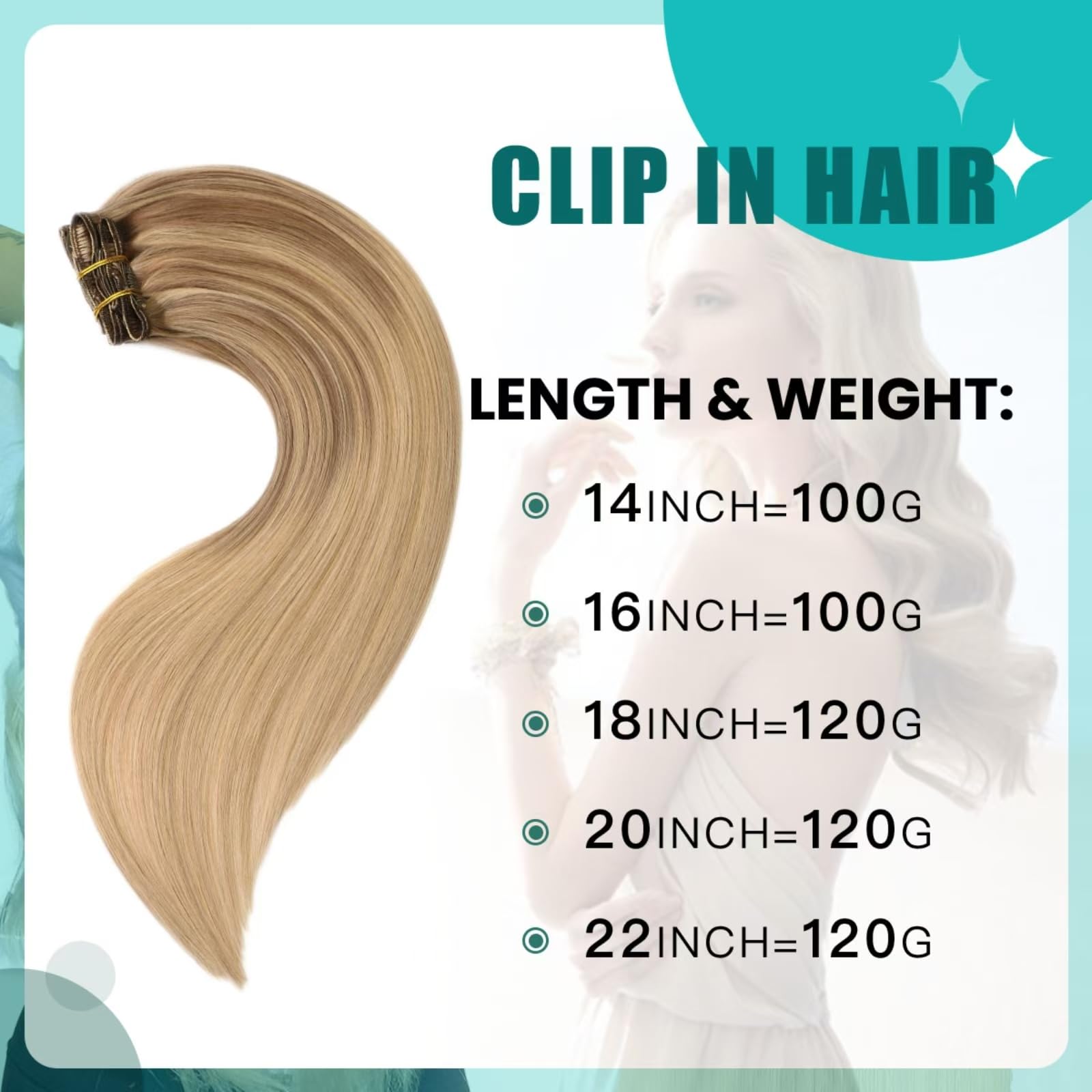 SURNEL Extensiones De Clip De Pelo Natural 100g 40cm 6 Piezas Balayage Marrón Claro a Rubio Caramelo Remy Humano Real(C#10/27/27-40cm)