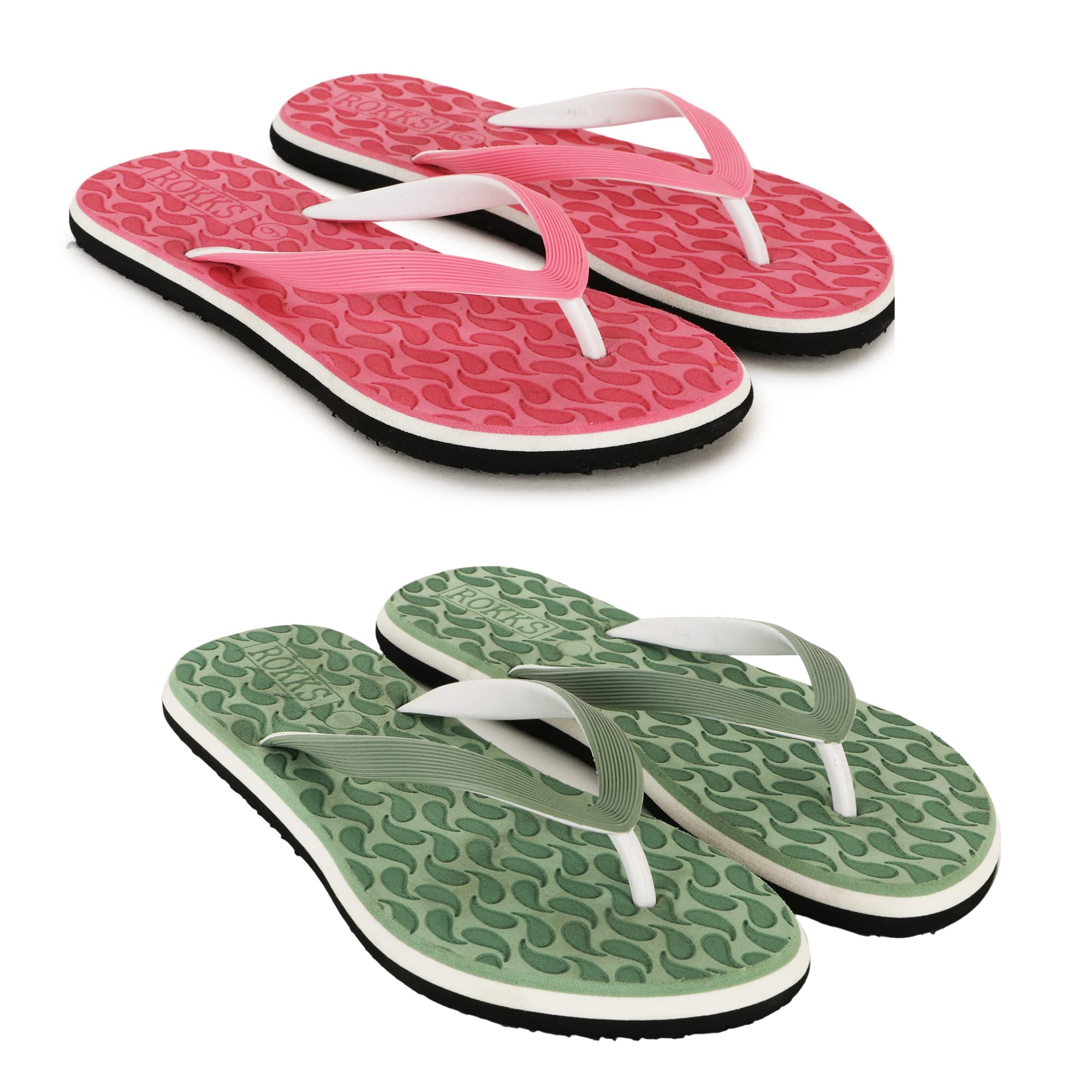 ROKKS Soft comfortable and stylish flip flop slippers for Women Combo pack of 2(flat hawai-012 combo-Pink-6) (B0BYZKXPJ1) Amazon Price History, Amazon Price Tracker