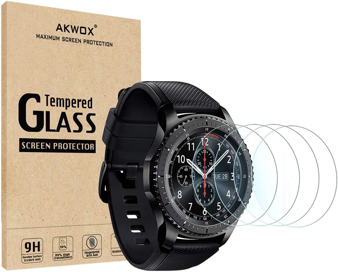 (Pack of 4) Screen Protector for Samsung Gear S3 Frontier/Classic, Akwox [Tempered Glass] [Explosion-proof] [0.3mm/2.5D] Tempered Glass Protector for Gear S3 Smartwatch 1.3 Inch