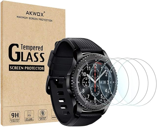(4-Pack) Gear S3 Tempered Glass Screen Protector, Akwox [0.3mm 2.5D High Definition 9H] Premium Clear Screen Protective Film for Samsung Gear S3 Frontier / Classic Smart Watch 1.3 Inch