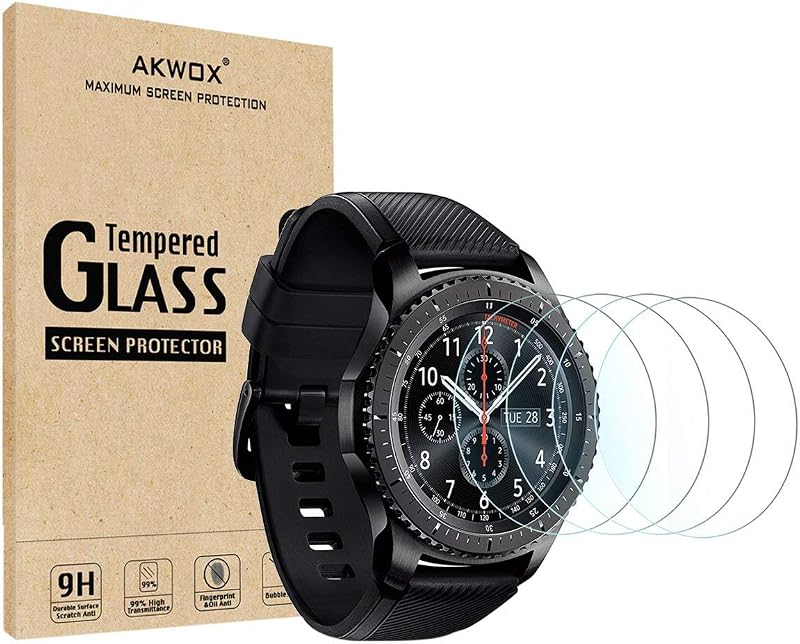 (4-Pack) Gear S3 Tempered Glass Screen Protector, Akwox [0.3mm 2.5D High Definition 9H] Premium Clear Screen Protective Film for Samsung Gear S3 Frontier / Classic Smart Watch 1.3 Inch