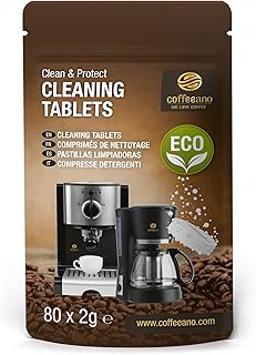Coffeeano 80 tabletek czyszczących Eco do automatycznych ekspresów do kawy i ekspresów do kawy Clean&Protect. Dla wszystkich marek i urządzeń. Przyjazne dla środowiska opakowanie z papieru typu kraft