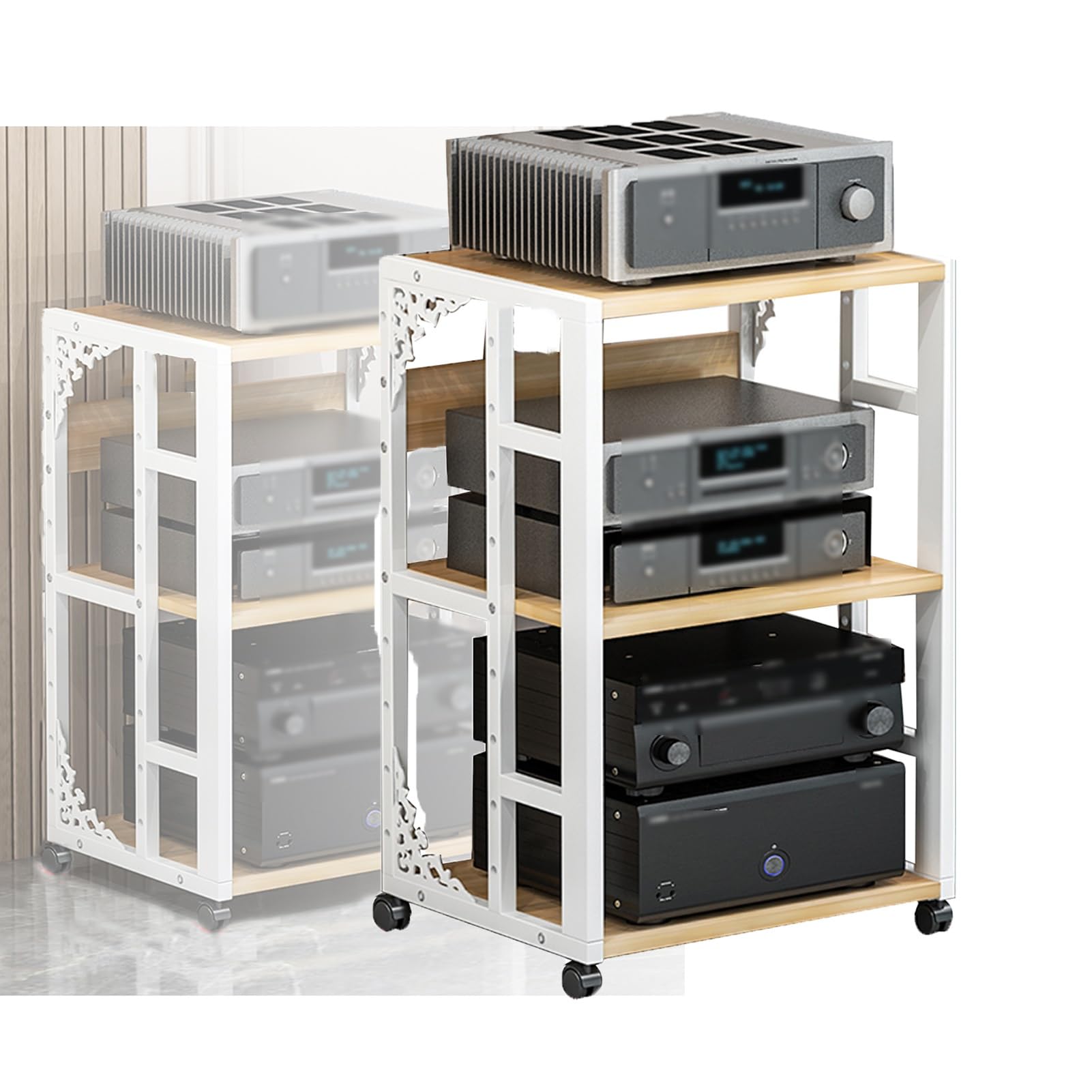 3-poziomowy stojak na multimedia AV z kółkami, szafka stereo na konsolę Audio Rack Tower, do salonu nagrań w sali konferencyjnej(White)