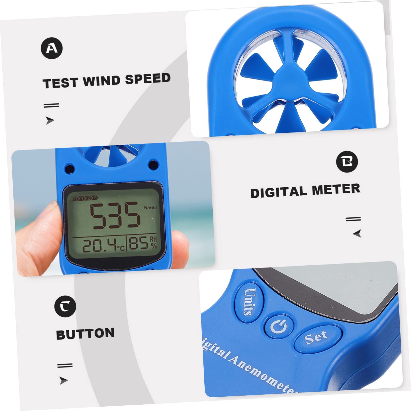 Anemometro Portatile Digitale Blu 1 Pezzo in Plastica | Misura Velocità Aria e Temperatura, per Ingegneria Esterna e Climatizzazione, con Custodia