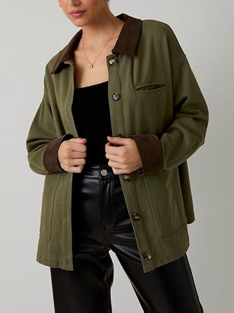 Joiemont Womens Button Down Barn Jacket Long Sleeve Rustic Retreat Jacket Canvas Jacket Coat