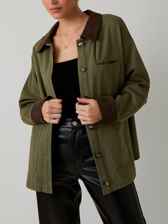 Joiemont Womens Button Down Barn Jacket Long Sleeve Rustic Retreat Jacket Canvas Jacket Coat