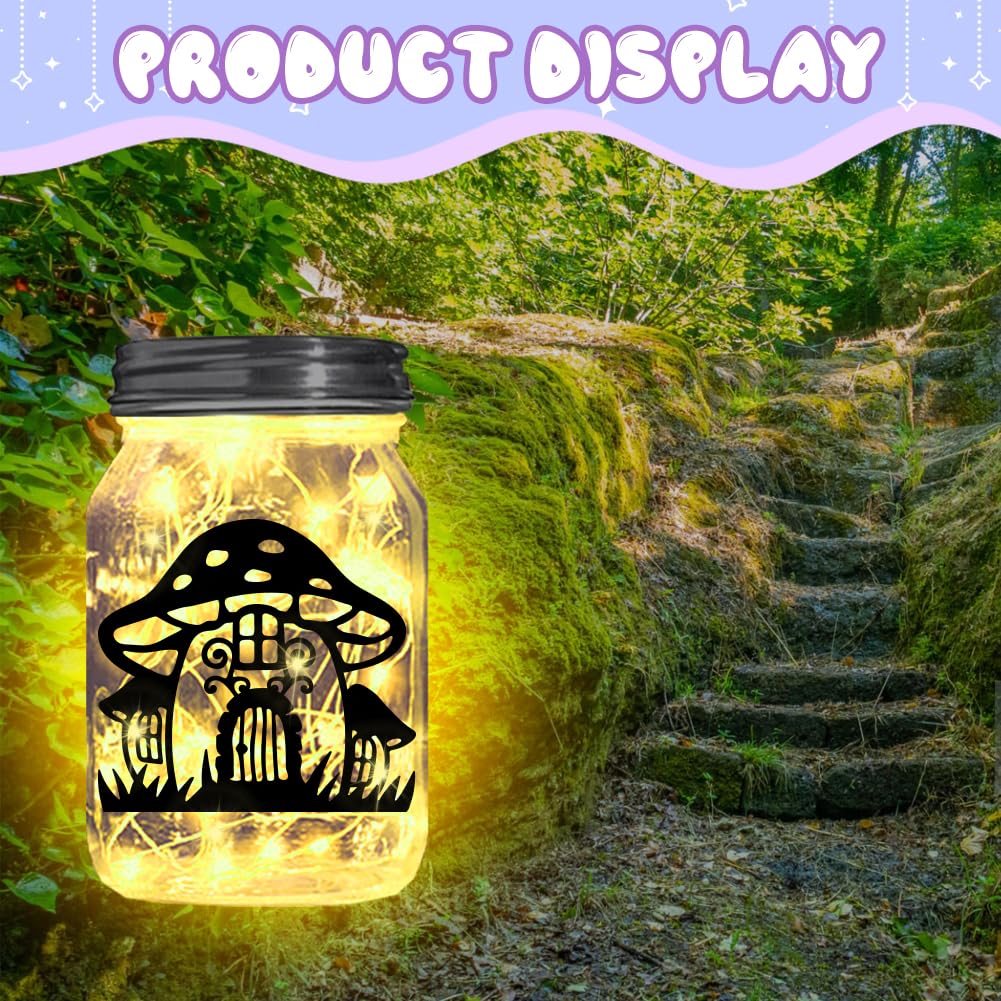 CHGCRAFT 4Pcs Fairy Silhouettes Laser Cutouts Decals Mushroom Butterfly Rabbit Mason Jar Cutouts Ornaments Fairy Cutouts Scrapbook Supplies for Wall Painting Window Glass Decor DIY Crafts - Image 4