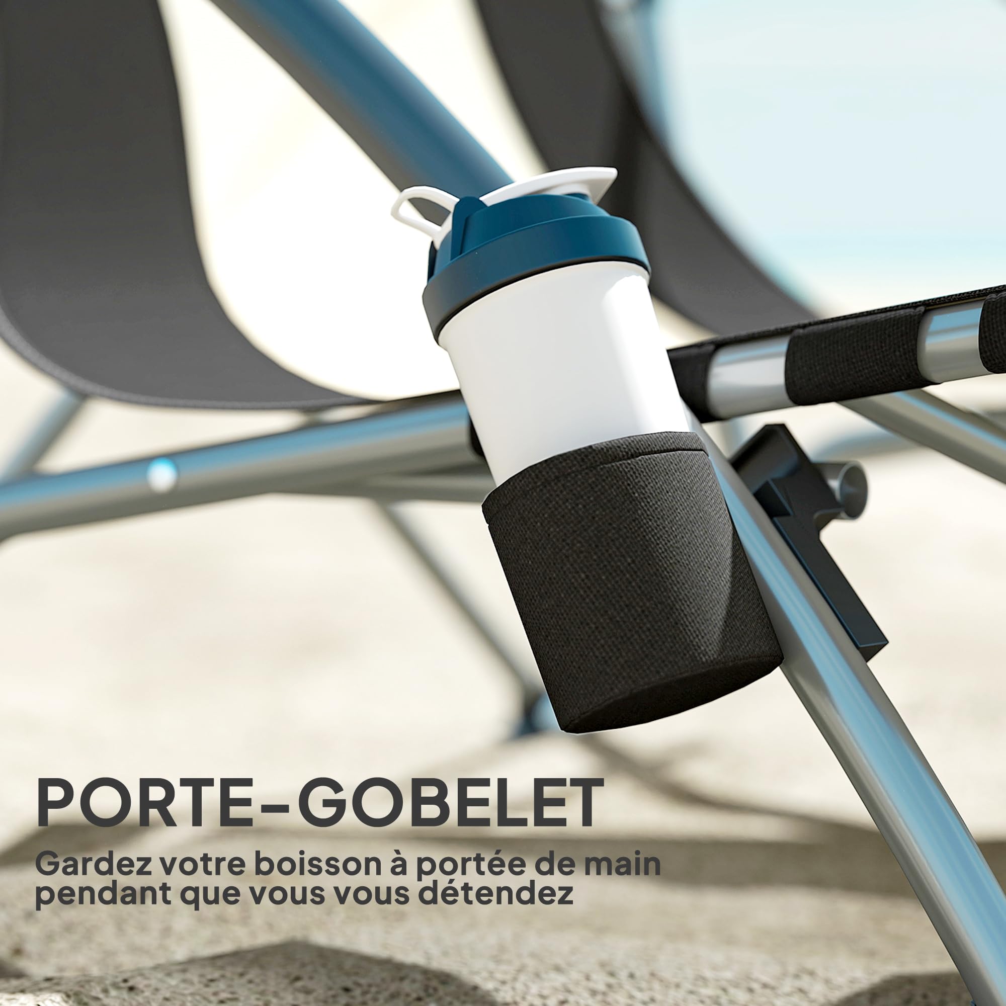 Outsunny Lot de 2 chaises de Plage Pliable, chaises Camping Pliante légère 2,2 kg, avec Dossier en Maille, Sac de Transport et Porte-gobelet pour Jardin, Pique-Nique, Festival, Voyage, Noir