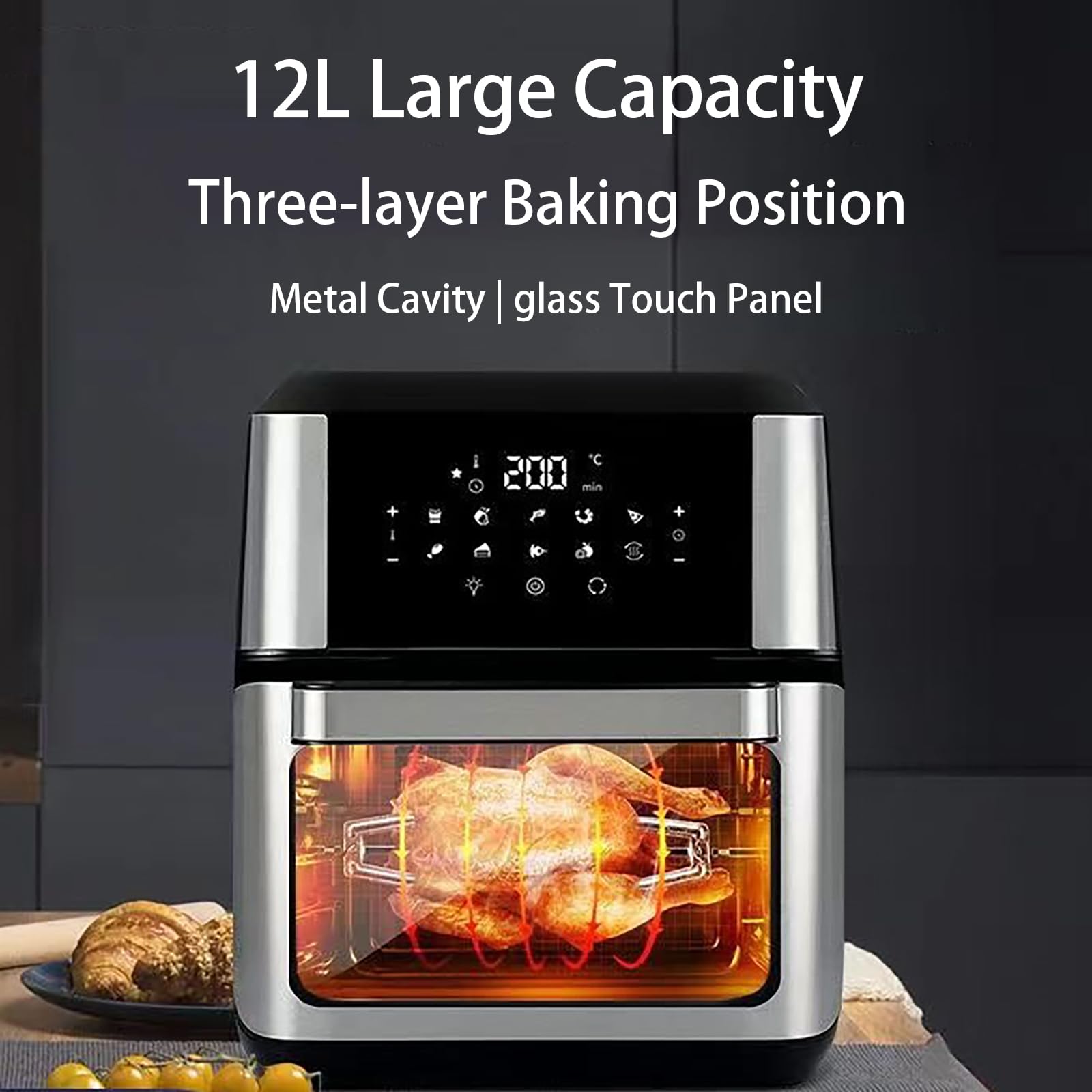 Horno de Freidora de Aire de 12L con Pantalla Táctil, Ventana Visual