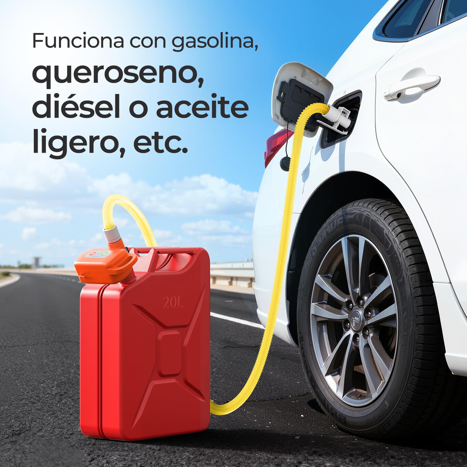 Bomba de transferencia de combustible con sensor de parada automática, Bomba eléctrica de gasolina con pilas, para gasolina diésel y aceite Naranja