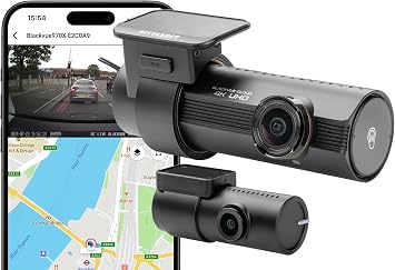 BlackVue DR970X-2CH PLUS 4K Dash Cam UK Edition Dual 4K UHD Front & FHD Rear, GPS, Wi-Fi, Bluetooth, 64GB SD Card, Sony STARVIS2 Sensor, Parking Mode, 4G LTE Ready, Black