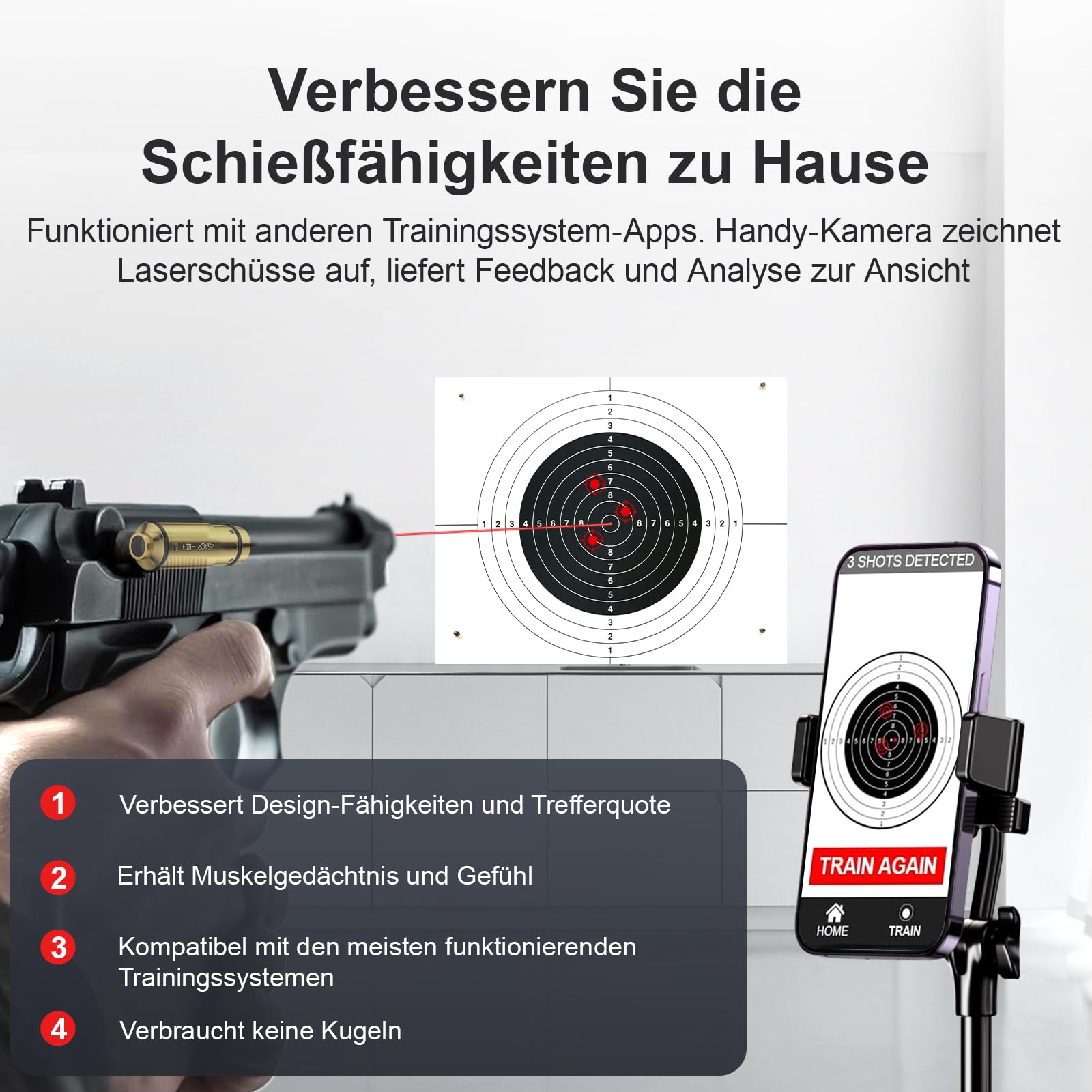 9mm/45ACP/40s&w/38SPL Cartouche D'entraînement Laser pour Systèmes D'entraînement au Tir à Sec Cartouches D'entraînement en Laiton de Qualité Supérieure H59 avec Pack de 3 Piles