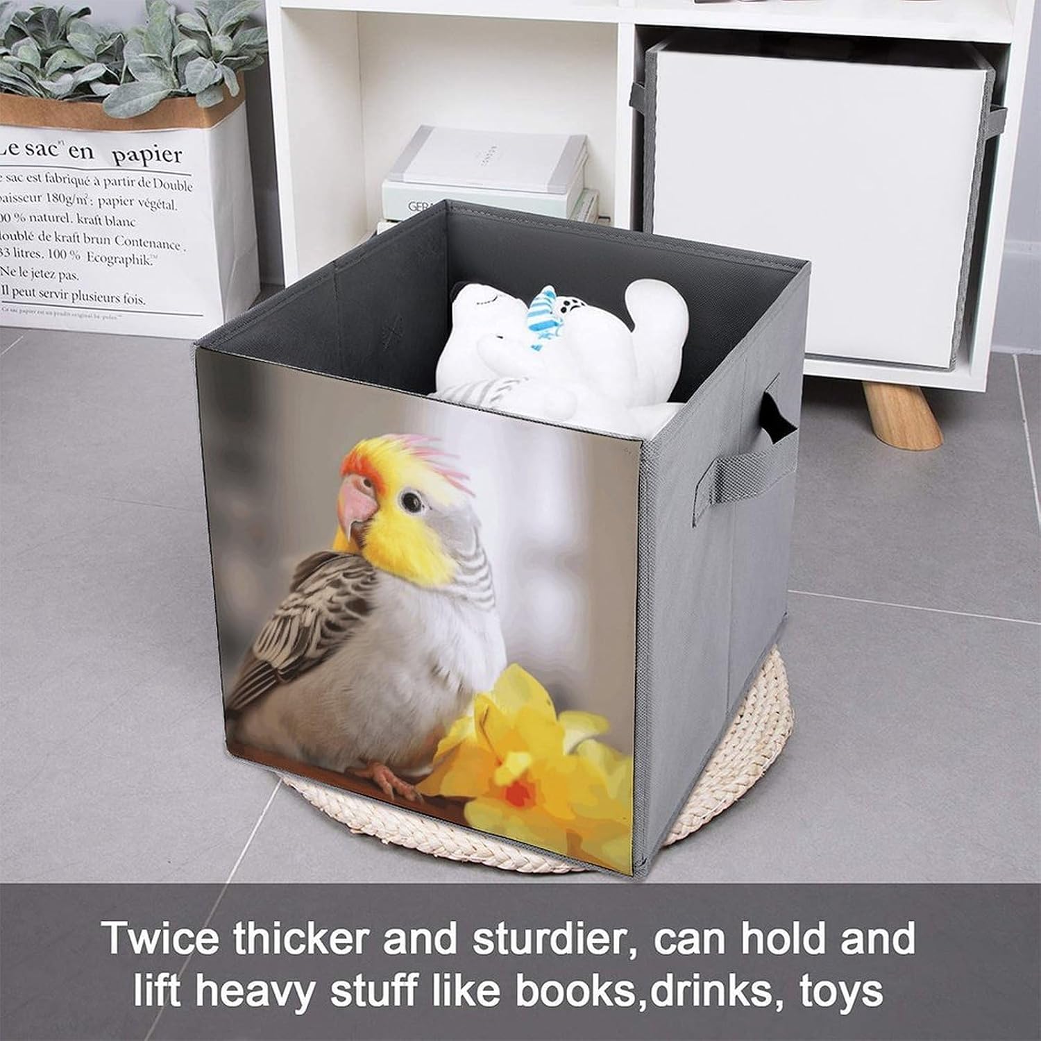 Folding Storage Bins Oxford Fabric Clothes Storage Boxes with Handles | Cute Cockatiel Cube Organizer, Easy to Store, Multi Functional Cube Storage Organizer for Office Bedroom