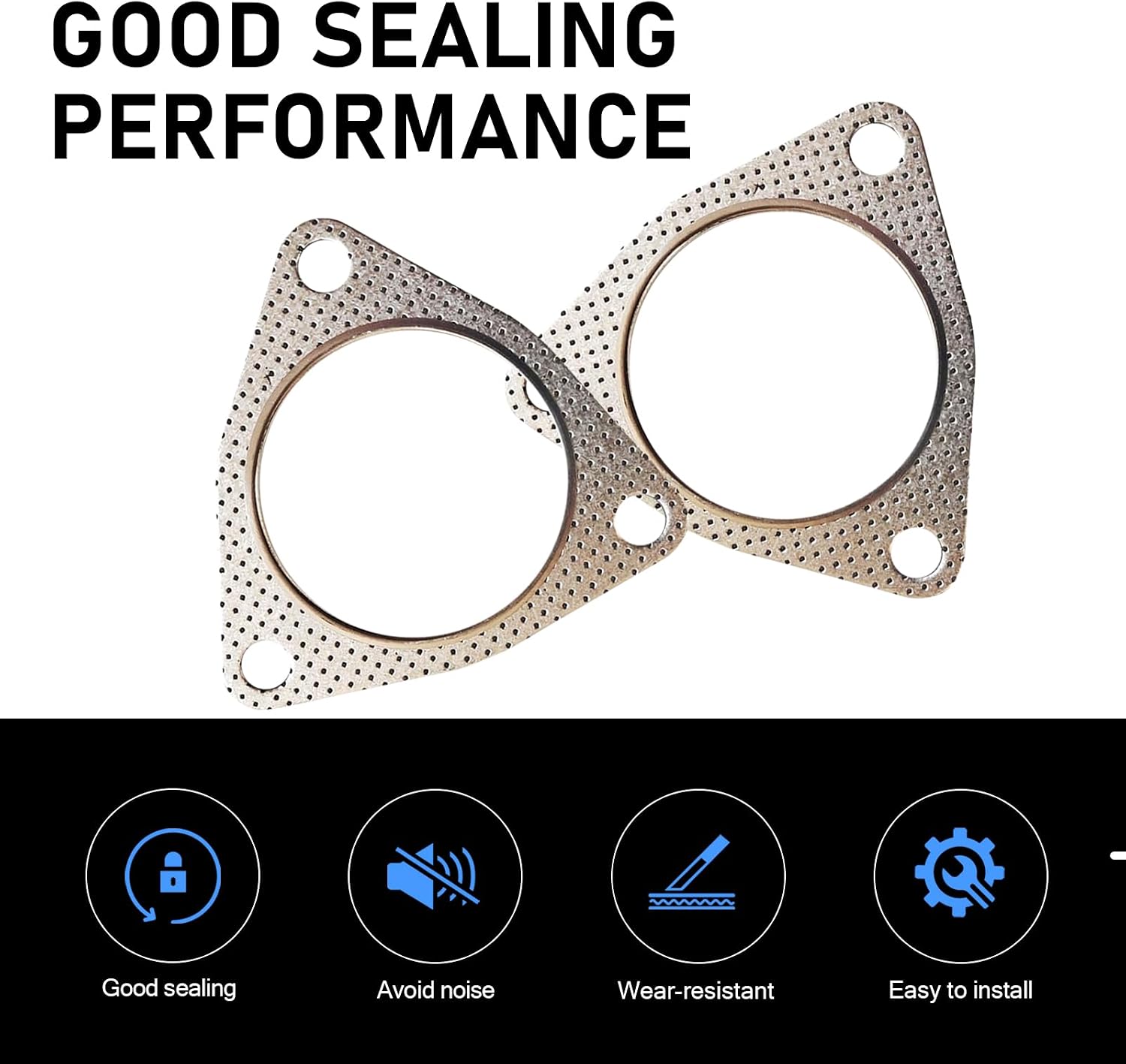 2PCS Car Exhaust Gasket, 3-bolt Exhaust Flange Washer, High-temperature & High-pressure Resistant Vehicle Manifold Muffler Catalytic Converter Gasket, for Most Cars, Trucks, SUVs (Silver)