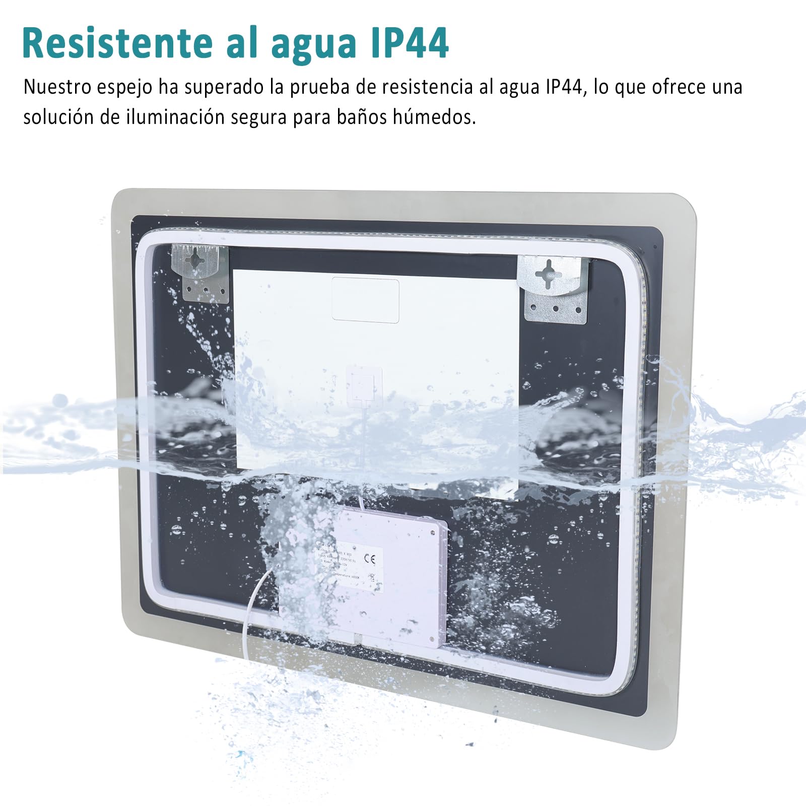 YU YUSING Espejo de Baño con Luz LED Regulable en 3 Colores, 80x60cm, Espejo de Pared Iluminado, Interruptor Táctil, Función Antivaho, Visualización Tiempo, Clase Protección IP44