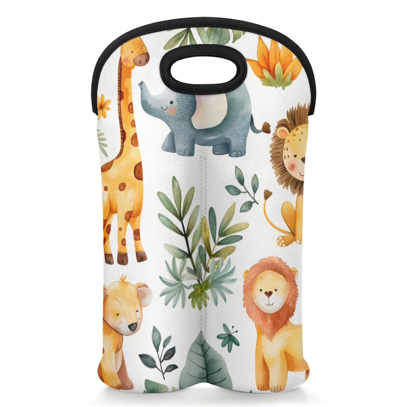 2 Bottles Giraffe Tiger Wine Bag Sleeve Totes Neoprene Protective Wine Carrier Bag for Wine,Water, Champagne, Beer, Baby Bottles,Gift 14.5 x 10 Inches