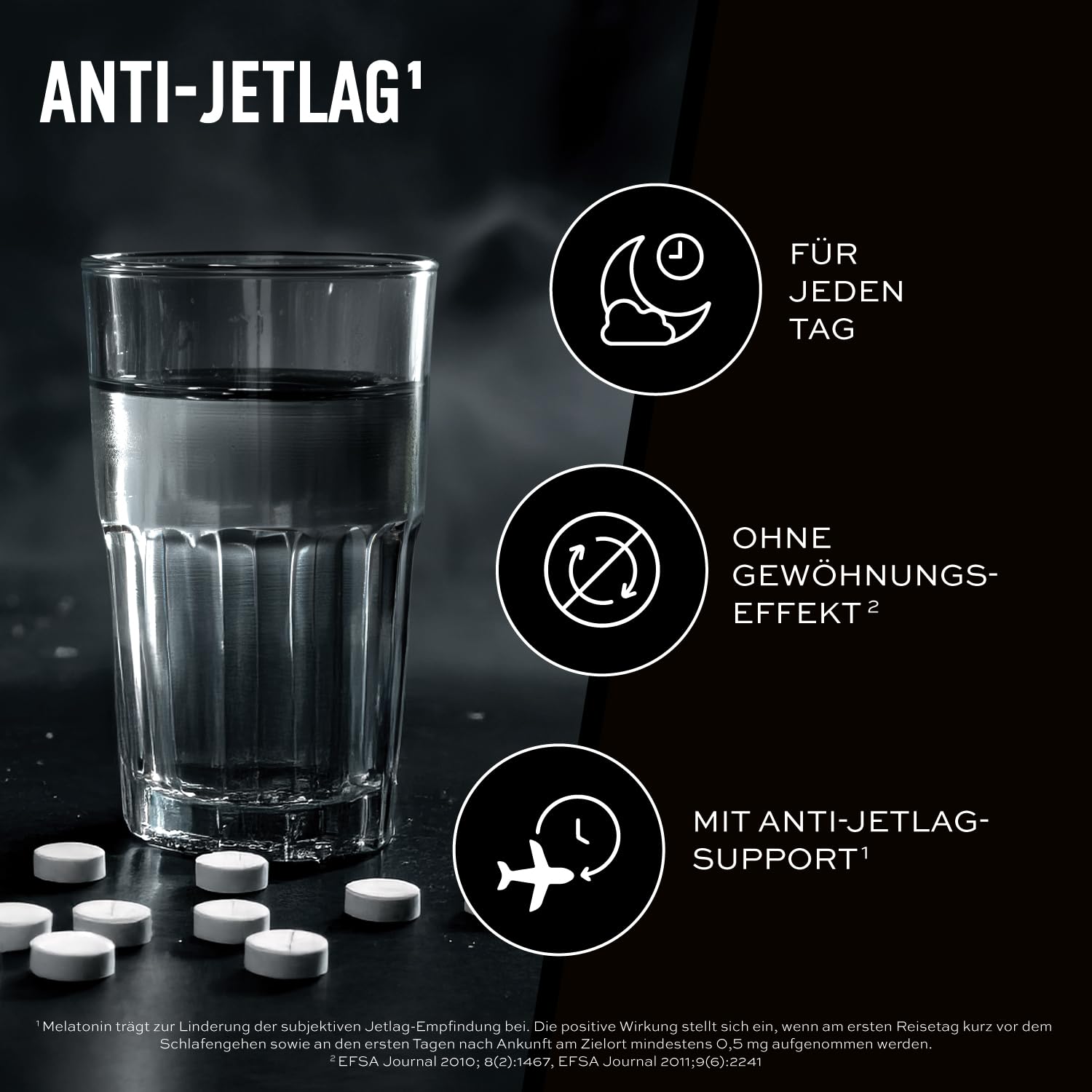 ESN Melatonin Sleep Aid, 180 Tabletten, 0,5 mg reines Melatonin pro Tagesportion, Anti-Jetlag-Support - made in Germany