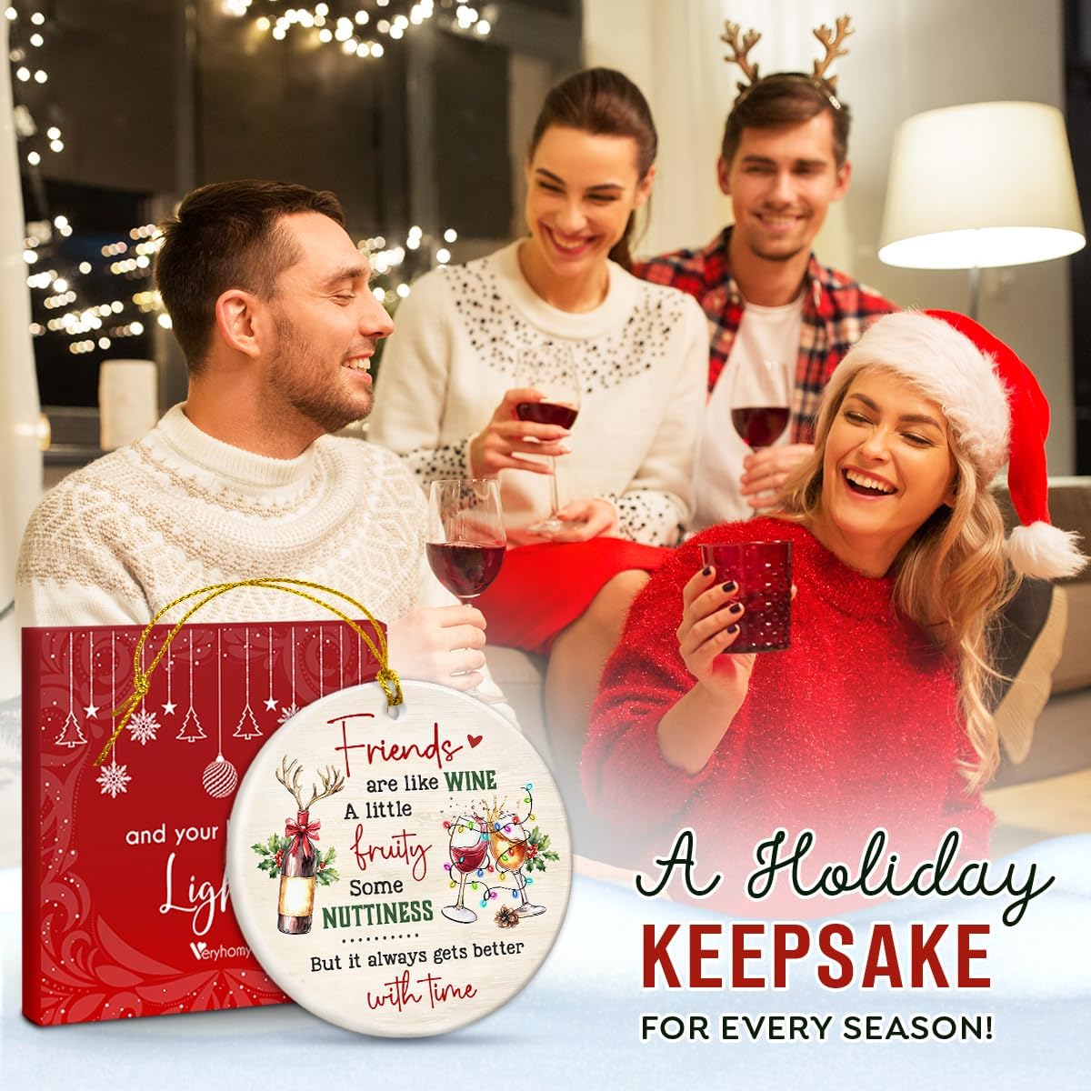 Funny Friend Christmas Ornaments 2025 - Bestie Ornament, Friend Gifts for Women, Men, BFF, Coworkers, Work Friends, Soul Sister - Double-Sided Ceramic Friendship Ornament for Tree Decor - Image 6