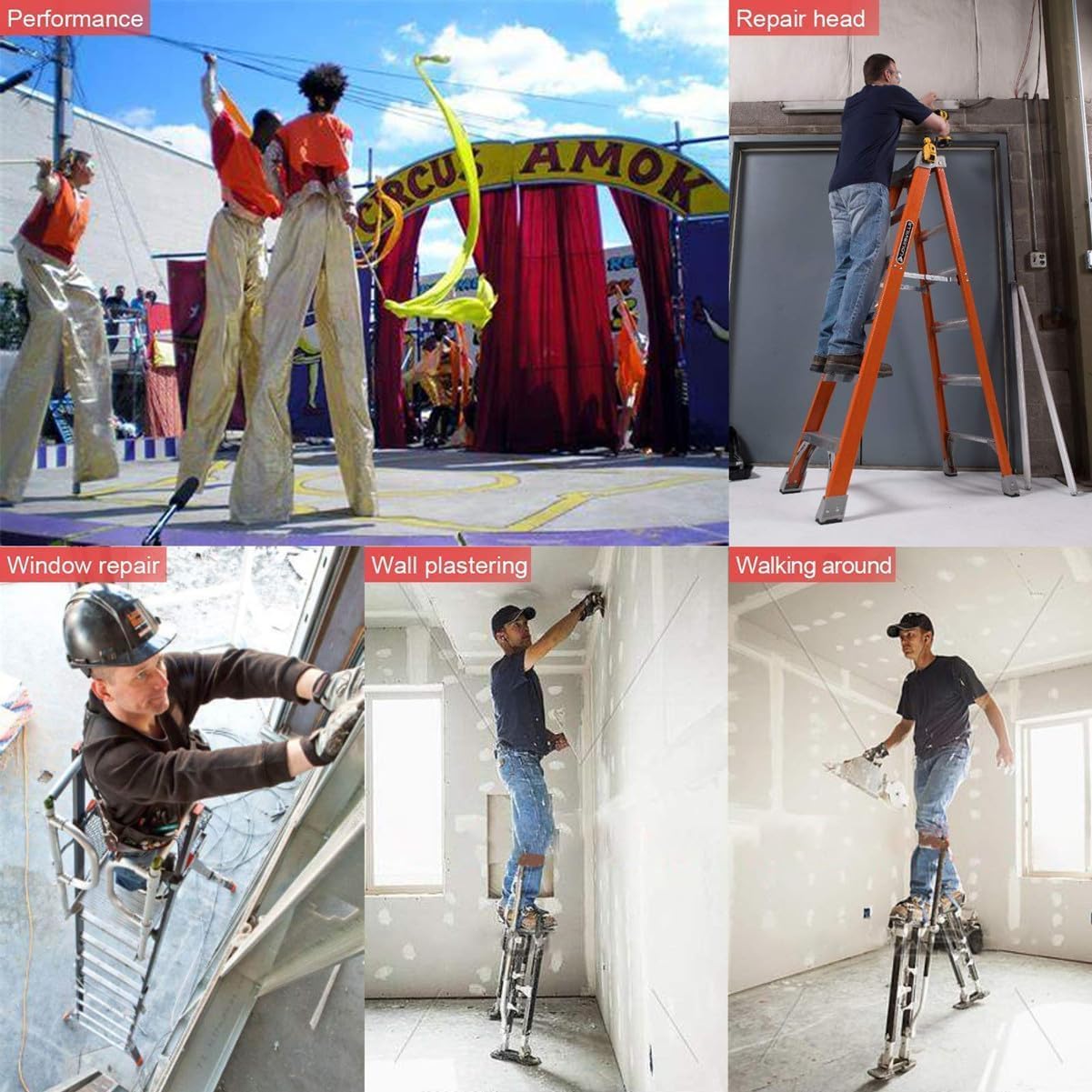 Decorators Adjustable Stilts Aluminum Builder Painting plastering plasterers Stilts Work Stilts for Drywall Ceiling Installer Painter (18)