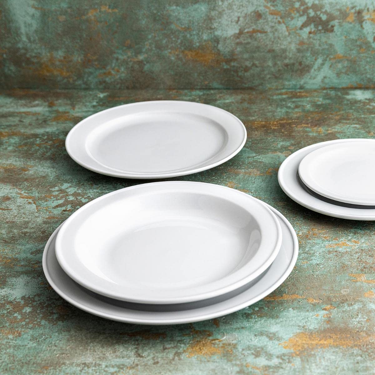 Bidasoa Set de 6 platos llanos Glacial Ala Estrch de porcelana 24 cm | Blanco, Porcelana, formato redondo, acabado brillo, 24 cm, 6 piezas, apilable, apto para microondas, apto para frigorífico