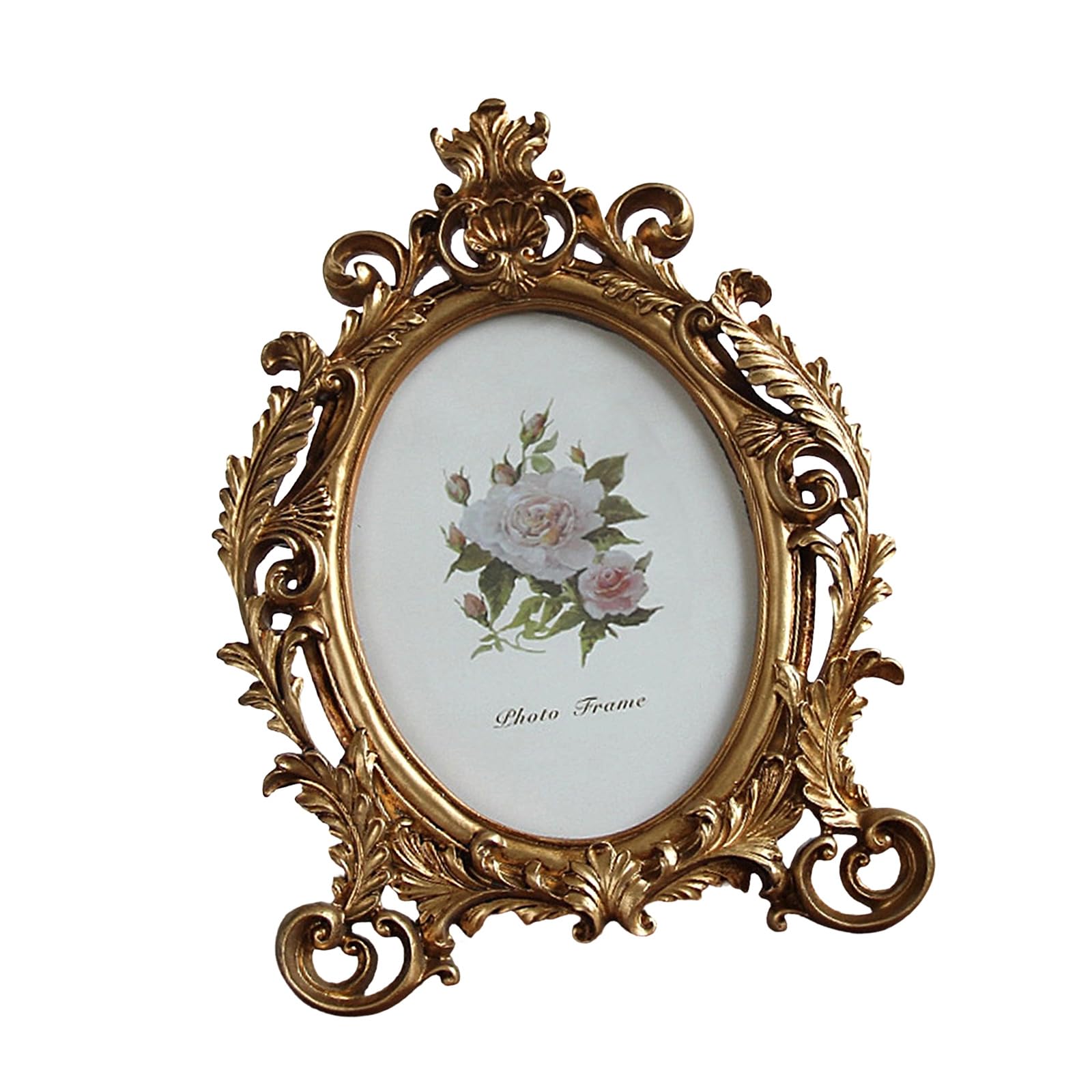 Buxuaaaa Multicolor Oval Antique Resin Photo Frame Golden Flowers Desktop Picture Frame For Classical Home Decors And Display Desktop Photo