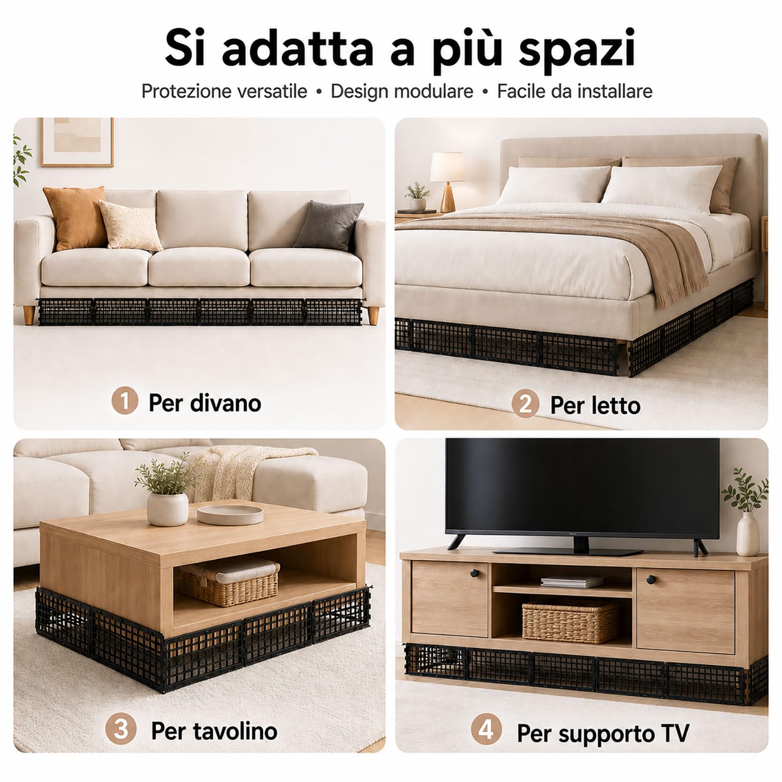 12 Pezzi Blocca Giocattoli Divano per Animali, Blocca Giocattoli Regolabile Sotto Letto & Sofà, Barriera Plastica per Fessure, Protettore Mobili con 20 Fascette