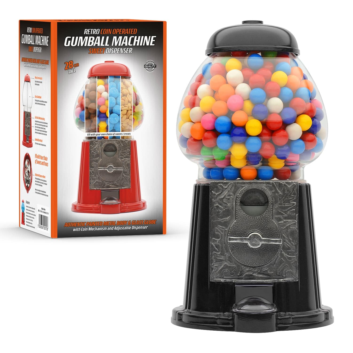 CKB LTD Large Gumball Machine Retro Sweet Dispenser Storage Piggy Bank Money Box Coin Operated Saver H28cm (Large Size 28 x 15.3 x 16.5cm) (Black)