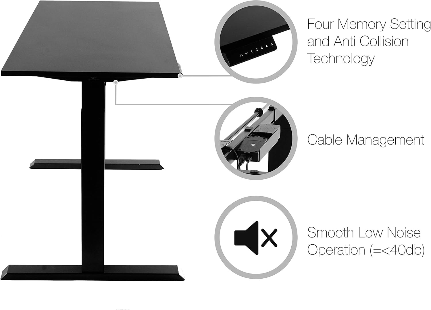 TechOrbits Electric Standing Desk Frame 47 x 24 Inch Tabletop - Motorized Workstation Two Leg Stand Up Desk with Memory Settings and Telescopic Sit Stand Height Adjustment (Black Frame/Black Top)