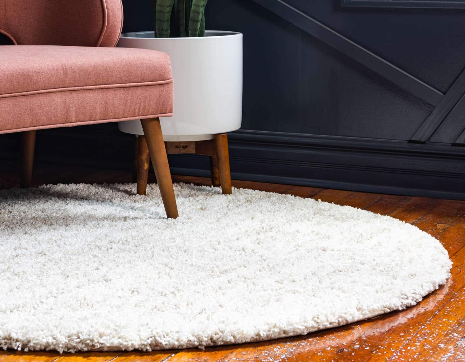 Unique Loom Hygge Shag Collection Modern Moroccan Inspired, Plush & Cozy Area Rug (5' 0 x 5' 0 Round, Ivory/ Tan)