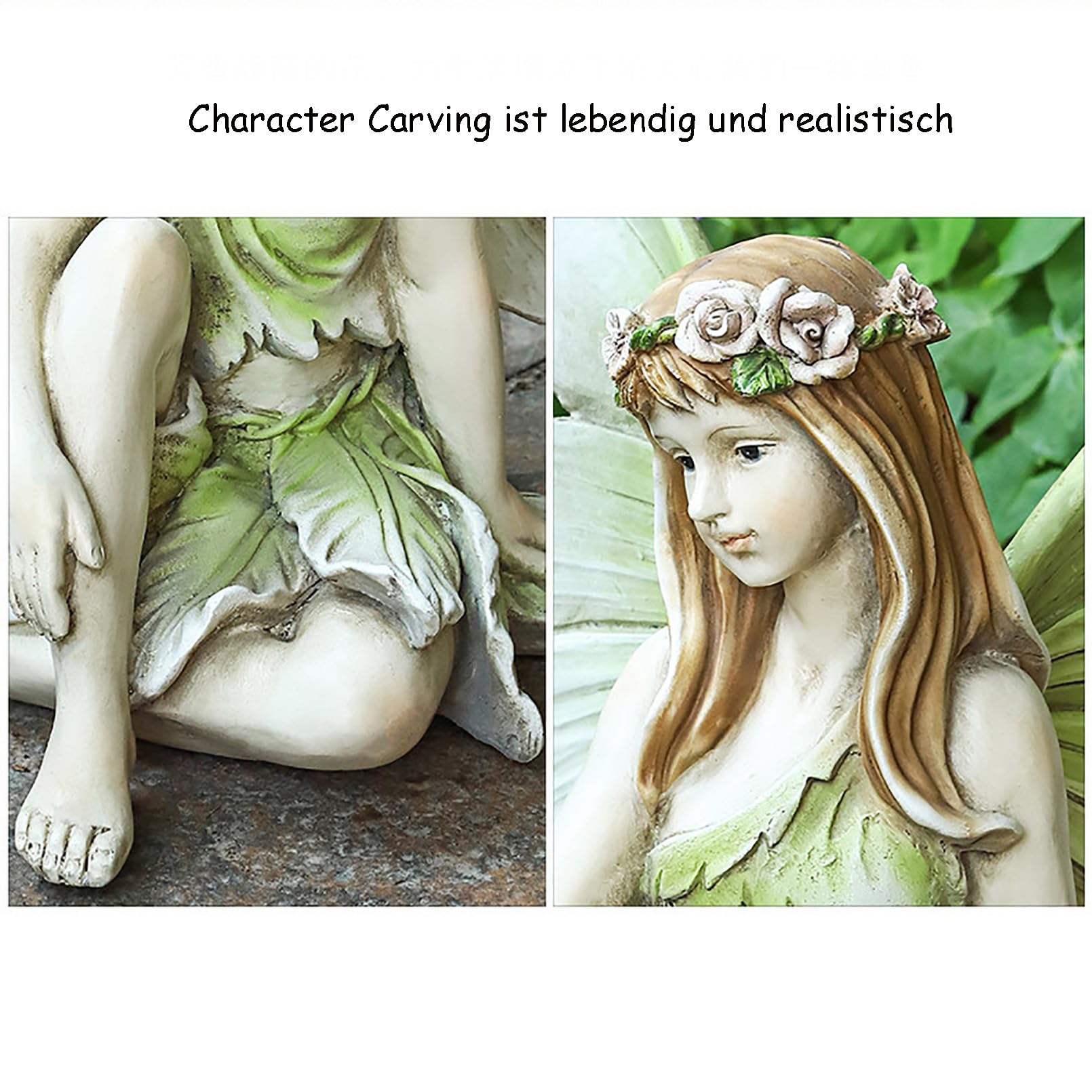 Elfen Figuren Feen Statue Harz Gartenfiguren & gartenstatuen Gartendeko für draußen,Europäische kreative Gartenfeen-Ornamente,Sitzende Elfen Skulptur mit Flügeln H 26cm,Grün,D