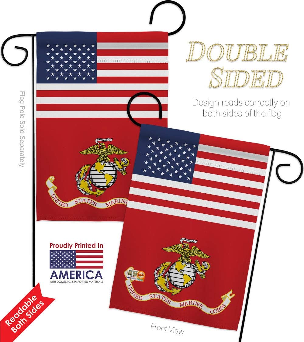 US Marine Corps Garden Flags 2pcs Pack Armed Forces USMC Semper Fi United State American Military Veteran Retire Official Small Decorative Gift Yard House Banner Double-Sided Made In USA 13 X 18.5