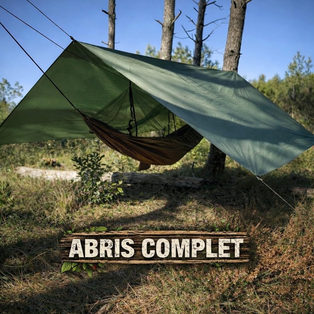 Kit de Survie XXL Sac à Dos et Bivouac Autonome | Équipement Multi-outils, Hamac avec Moustiquaire, Panneau Solaire Inclus, Trousse de Premiers Secours, Cuisine de Camping