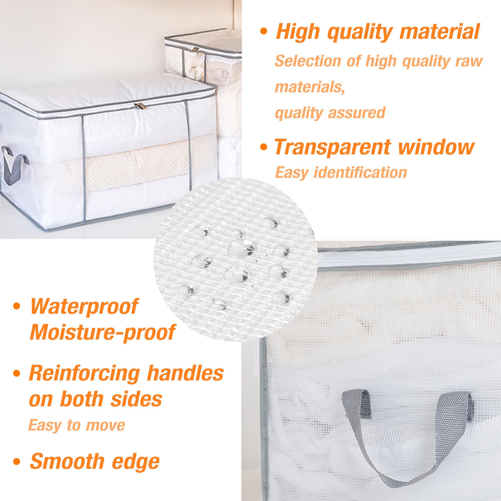 80L Clothes Storage Bags, 4 Pack Large Clear Capacity Clothes Organizer with Zips, Moisture proof - Image 3