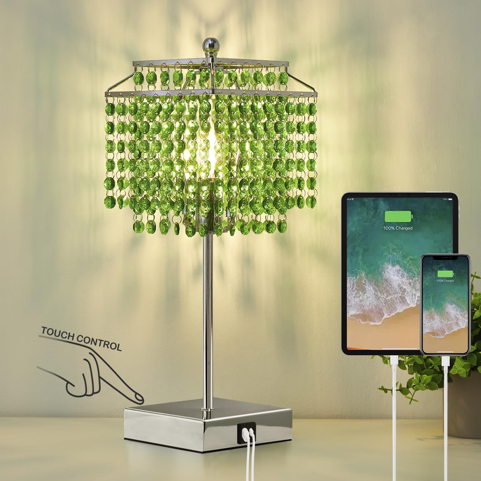 Luvkczc Crystal Table Lamp with Touch Control, Bedside Crystal Table Lamp
