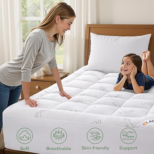 Miniatura 8 de OLANLY Cubrecolchón Queen  Viscosa hecha de bambú, colchón de almohada Queen refrescante y suave para alivio del dolor de espalda, cubrecolchón de