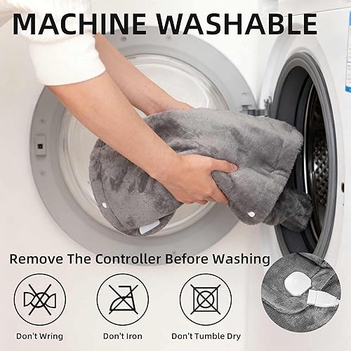 Miniatura 7 de RAINOVA Almohadilla térmica eléctrica, tela de felpa grande de 26 x 35 pulgadas en gris, 6 ajustes de temperatura con controlador digital para