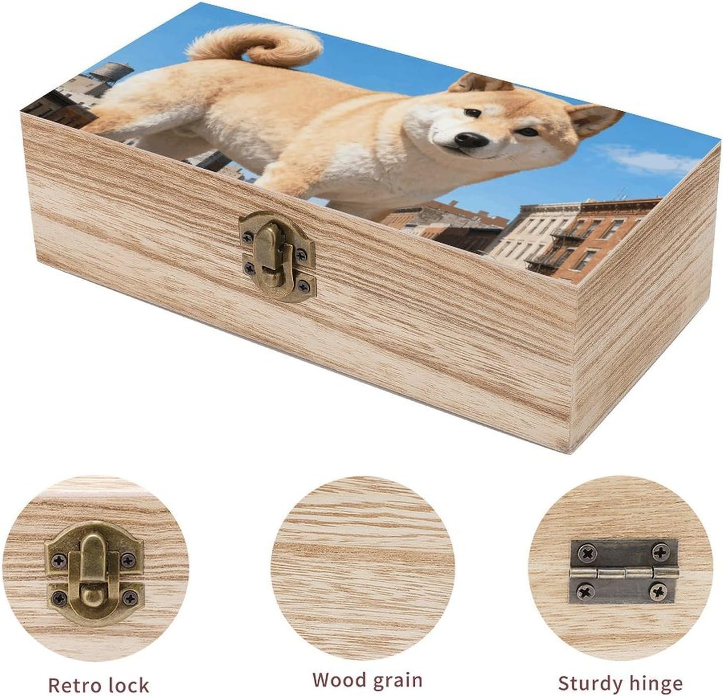 Champagne Shiba Giant City Wooden Decorative Storage Box Jewelry Box image 3