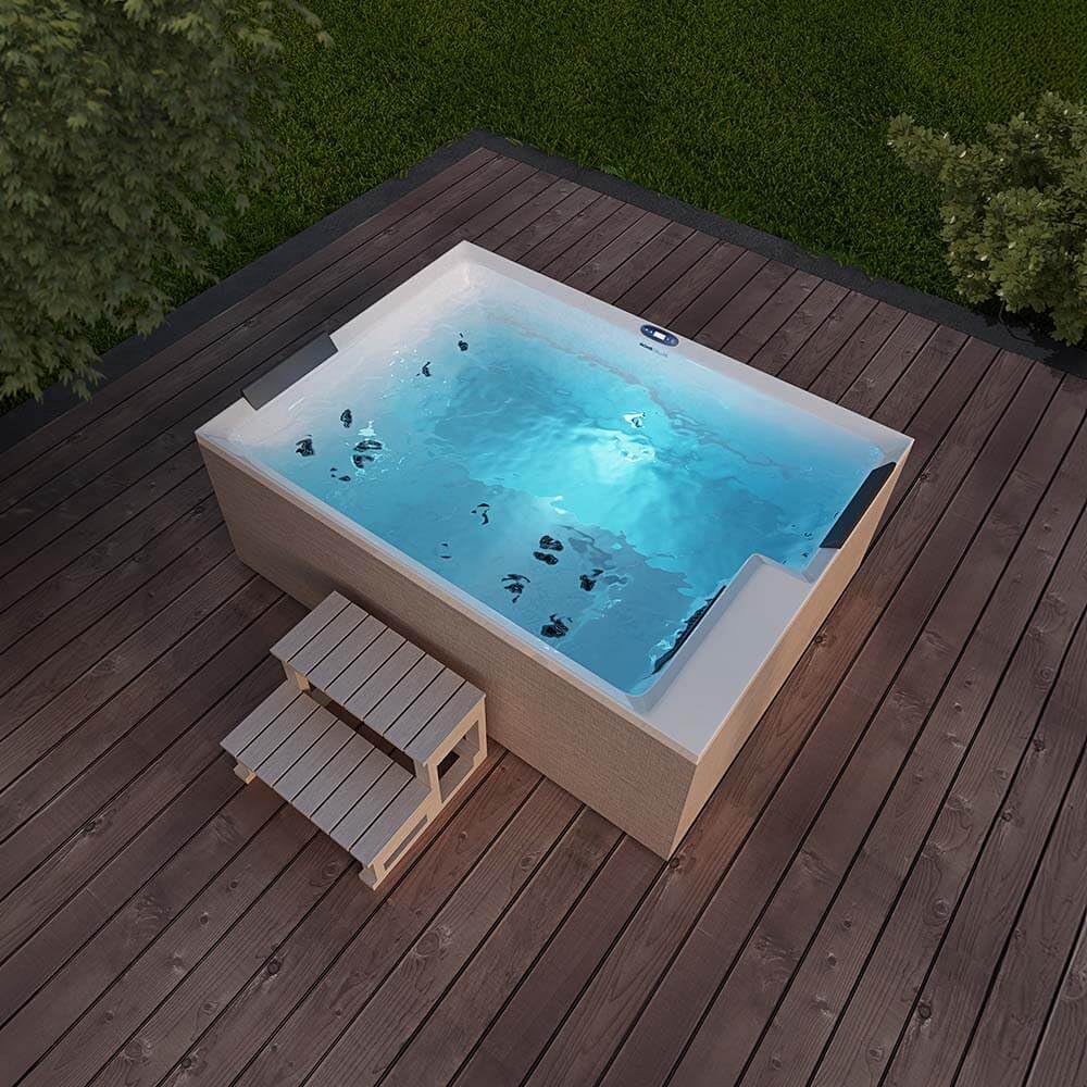 Home Deluxe - Outdoor Whirlpool Nimbus Deluxe - con scale e copertura termica - Dimensioni: 190 x 140 x 70 cm - Incl. riscaldamento, 18 getti massaggianti I vasca idromassaggio esterno per 2 persone