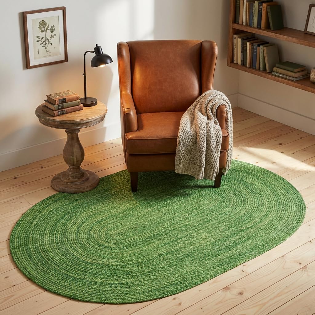 Super Area Rugs Indoor Outdoor Green Braided Rug, 4x6 Patio and Deck Floor Covering, Woven Kitchen Farmhouse Rugs
