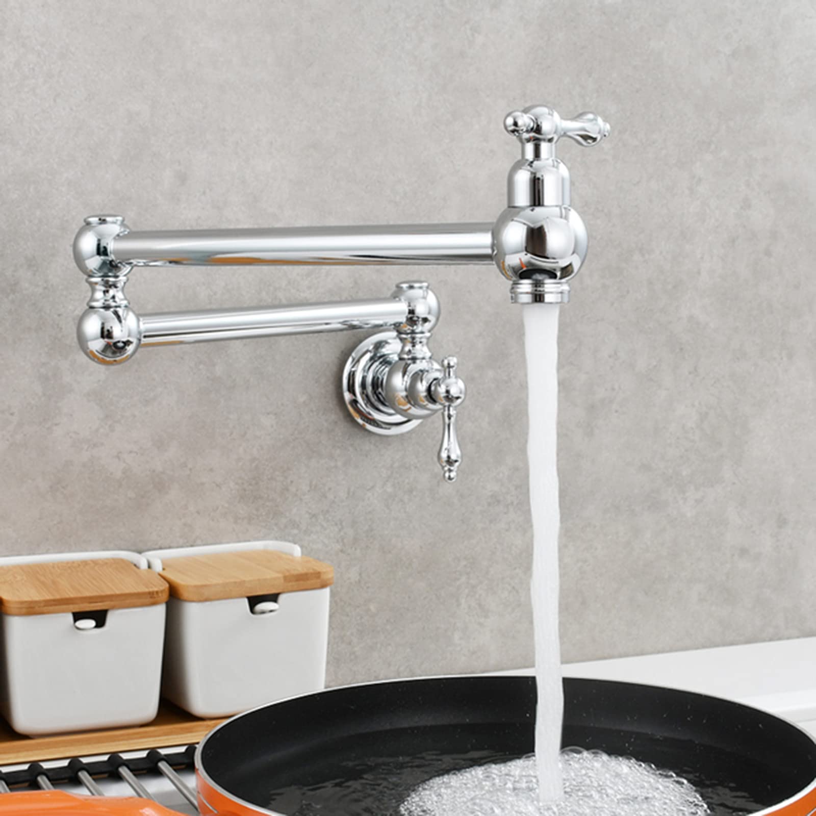 Robinet d'évier de cuisine mural laiton bras pivotant double joint bras