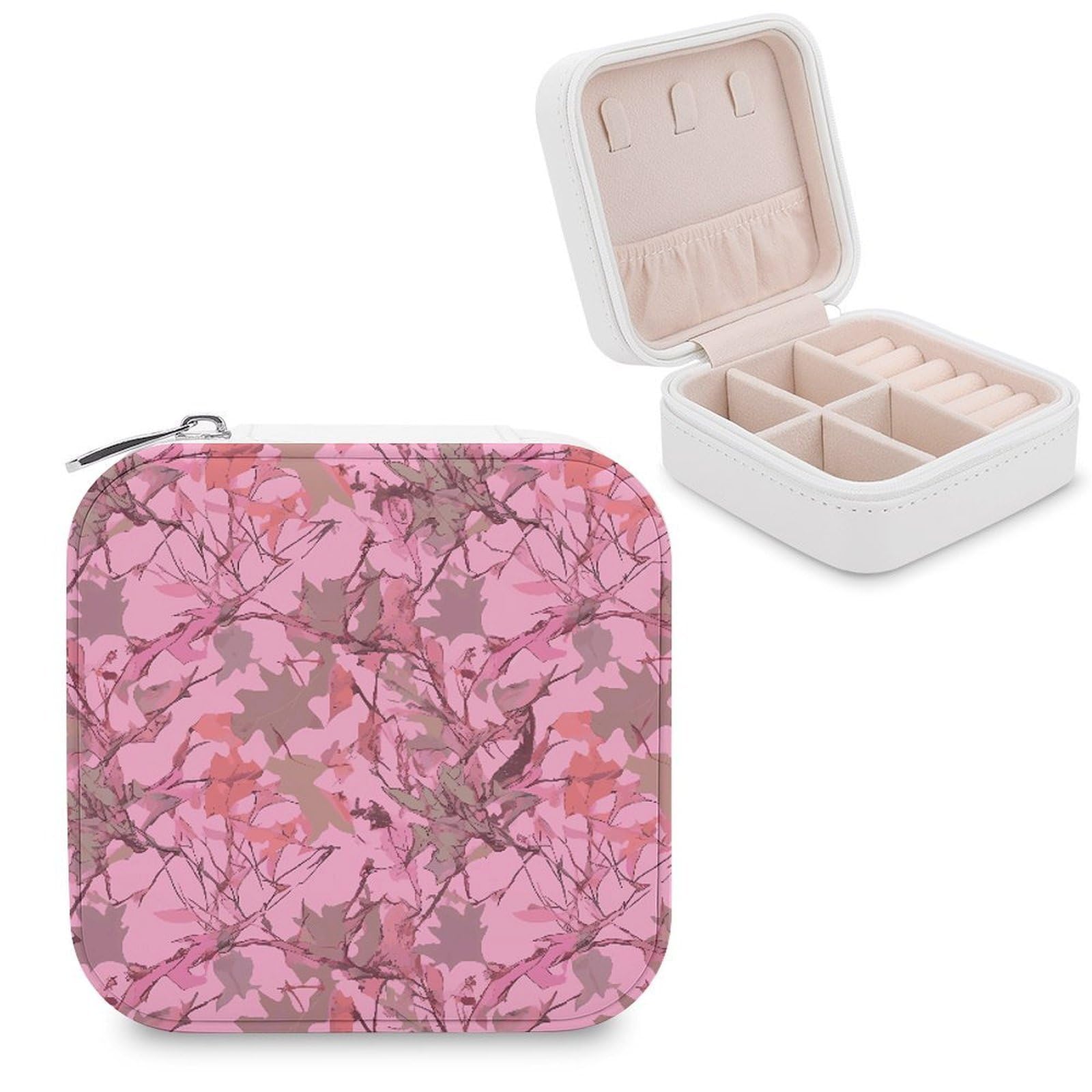 VstaDank Pink Leaves Camo Jewelry Box Beautiful Portable Ring Boxes Cute Large-Capacity Jewelry Case Jewelry Organizer for Mothers Gifts for Earrings Rings Hand Bracelet