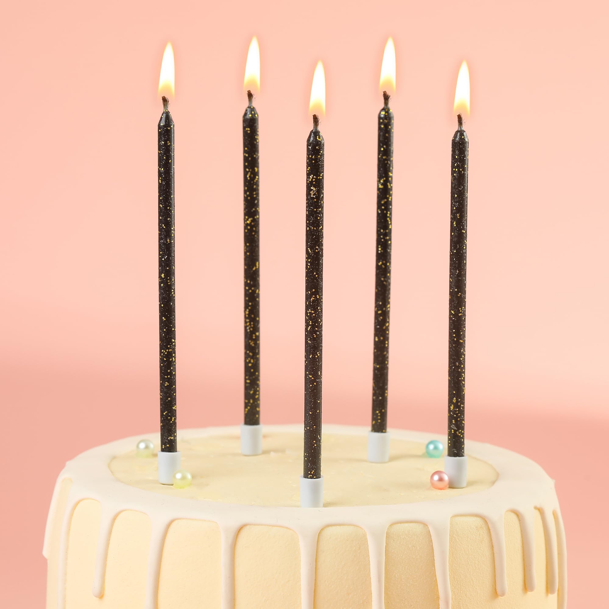 Lot de 36 bougies d'anniversaire longues et fines à paillettes noires pour gâteaux, fêtes d'anniversaire, décorations de mariage, bougies de fête