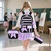 Amythe School Backpack Girls 3-Piece School Bag Kawaii 3rd to 7th Class with Lunch Bag Pencil Case Gymnasium Bow Tie Decoration with Anti-Theft Bag 24L Purple Black