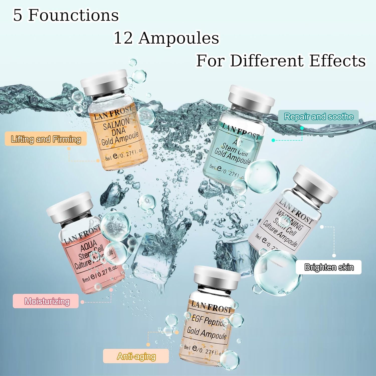 Hyaluronic Acid Essence for Skin Care, Improves Skin Radiance Hydrating Skin-Firming Anti-Aging, 0.27oz 12 Vials