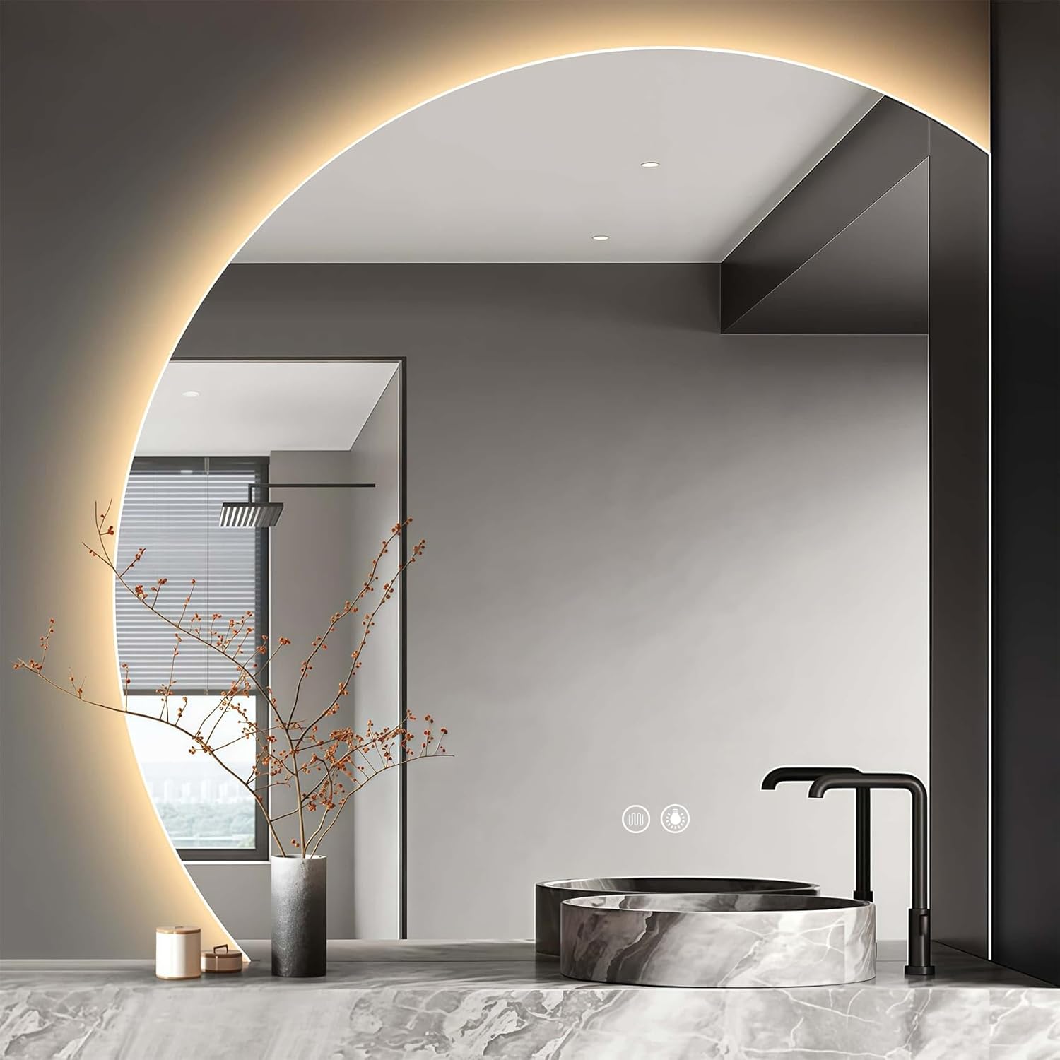 YUDACHU 32"x32"Bathroom Led Mirror, Rounded Anti-Fog Smart Mirror Bathroom, Shatter-Proof, Memory Function, 3 Colors Dimmable Vanity Mirrors for Wall Modern Decorative